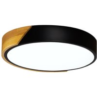 Idmarket - Runde Deckenleuchte mit LEDs in Schwarz und Holz Durchmesser 32 cm von IDMARKET
