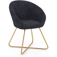 Idmarket - Runder Sessel angelina grau in Velours mit goldenen Kreuzbeinen von IDMARKET