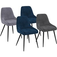 Idmarket - Satz von 4 Stühlen thalya aus Samt mix color blau x 2, hellgrau, dunkelgrau mit Armlehnen von IDMARKET
