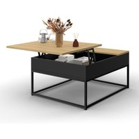 Schwarzer quadratischer Couchtisch mit aufklappbarer Tischplatte in Buchenholzoptik boston Industriedesign von IDMARKET
