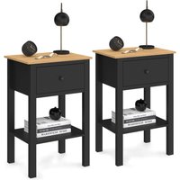 Set aus 2 Nachttischen ACHILLE 1 Schublade und 1 Ablage schwarz und Holz von IDMARKET