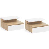 Idmarket - Set aus 2 Wand-Nachttischen tomi 1 Schublade + 1 Hängeregal + 1 Einlegeboden in Buche und Weiß von IDMARKET