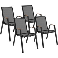 Idmarket - Set aus 4 stapelbaren Gartenstühlen noumea aus Metall und Textilene in Schwarz und Holz von IDMARKET