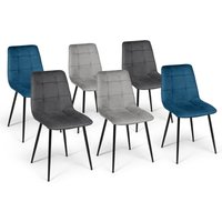 Set aus 6 Stühlen MILA aus Samt mix color blau x2, dunkelgrau x2, hellgrau x2 von IDMARKET