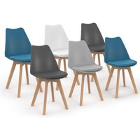Idmarket - Set aus 6 skandinavischen Stühlen sara mix color weiß, hellgrau, duckblau x2, dunkelgrau x2 Idmarket - Set aus 6 skandinavischen Stühlen sara mix color weiß, hellgrau, duckblau x2, dunkelgrau x2 von IDMARKET