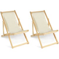 Set von 2 Liegestühlen faltbar Chilienne Holz Leinwand ecru Set von 2 Liegestühlen faltbar Chilienne Holz Leinwand ecru von IDMARKET