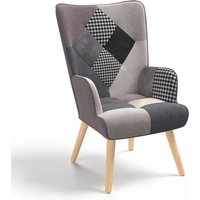 Skandinavischer Sessel IVAR aus schwarzem, grauem und weißem Patchworkstoff von IDMARKET