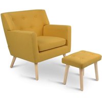 Idmarket - Skandinavischer Sessel liv mit Fußstütze aus gelbem Stoff von IDMARKET