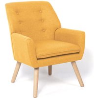 Idmarket - Skandinavischer Sessel nat mit senfgelbem Stoffbezug von IDMARKET