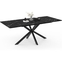 Table à manger extensible rectangle alix 6-10 personnes pied araignée métal noir et plateau effet marbre noir alaska 160-200 cm von IDMARKET