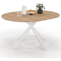Table à manger extensible ronde ALIX 6-8 personnes pied araignée bois et blanc 110-150 cm von IDMARKET