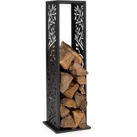 Vertikale Holzablage aus schwarzem Stahl mit Baum-Motiv H.112 cm von IDMARKET