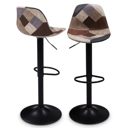 IDMarket - 2 Barhocker Karl Patchworks Design Braun, Grau und Beige, Fuß schwarz von IDMarket
