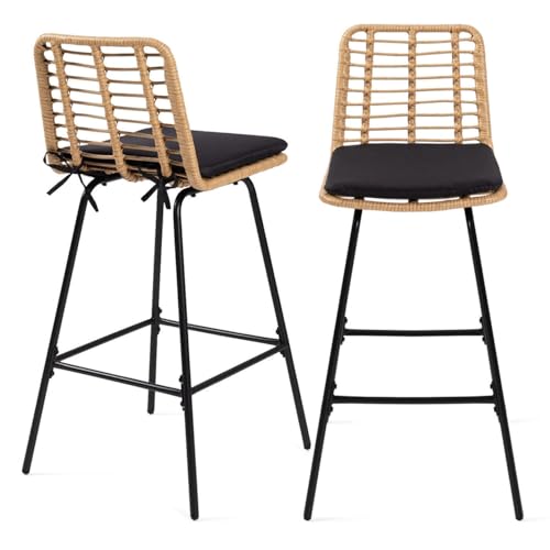 IDMarket - 2 x Barhocker Summer Rattan-Effekt Metallfuß schwarz von IDMarket