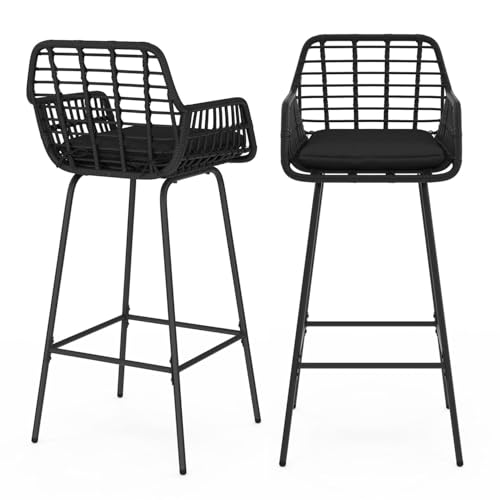 IDMarket - 2er Set Barhocker Sommerbarhocker Barhocker mit Armlehnen in Rattan-Optik in Schwarz von IDMarket