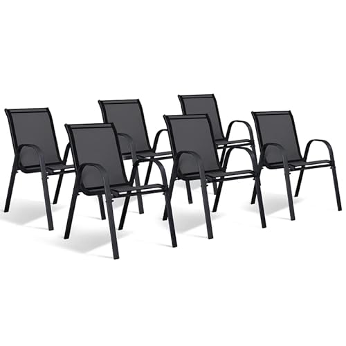 IDMarket - 6 Stück Gartenstühle aus Metall und Textilene, stapelbar, Schwarz von IDMarket