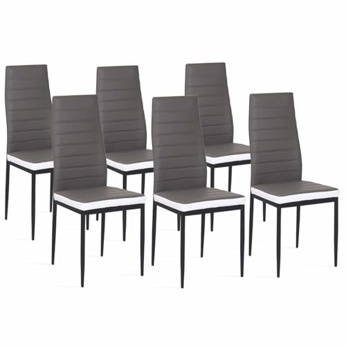 IDMarket - Set mit 6 Stühlen Romane grau mit weißem Band für Esszimmer von IDMarket