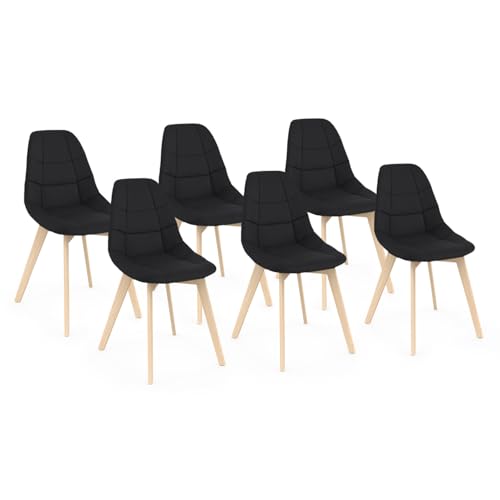 IDMarket - 6 skandinavische Stühle Gaby aus schwarzem Stoff für Esszimmer von IDMarket