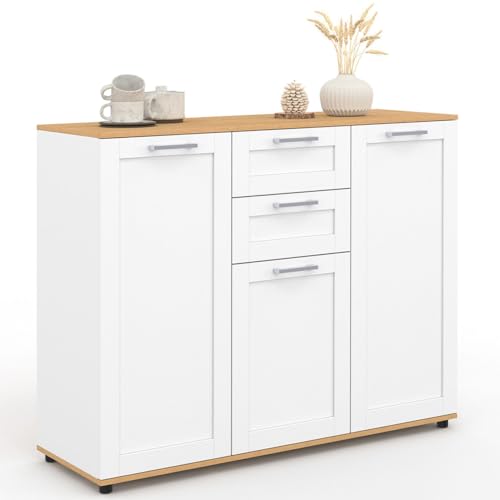 IDMarket - Anrichte 100 cm Vito, 3 Türen und 2 Schubladen, Weiß und Holzplatte IDMarket - Anrichte 100 cm Vito, 3 Türen und 2 Schubladen, Weiß und Holzplatte von IDMarket