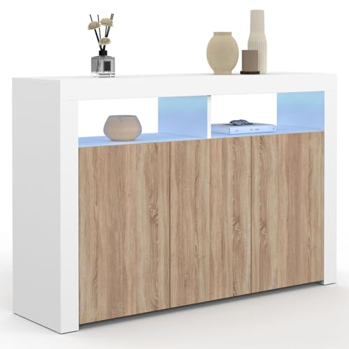 IDMarket - Anrichte 110 cm ELIGHT 3 Türen mit LED und Nischen Weiß und Holz in Buche-Optik IDMarket - Anrichte 110 cm ELIGHT 3 Türen mit LED und Nischen Weiß und Holz in Buche-Optik von IDMarket