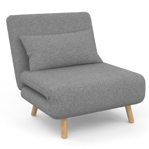 IDMarket - Ausziehbarer Sessel Romeo Gästebett 1-Sitzer 80 x 190 cm Stoff hellgrau von IDMarket