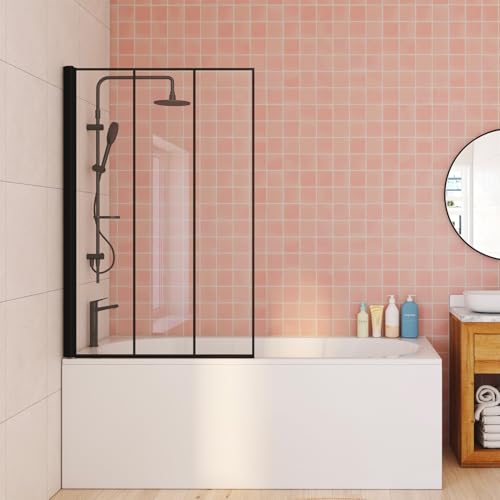 IDMarket - Badewannenabtrennung, Duschkabine, 1 Klappe, 70 x 120 cm, Siebdruck, Glasoptik, mit Aluminiumprofile, Schwarz von IDMarket