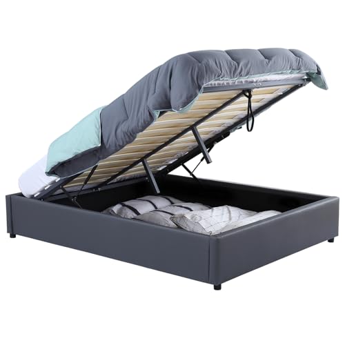 IDMarket - Doppelbett Miami mit Lattenrost, 160 x 200 cm, PVC, grau von IDMarket