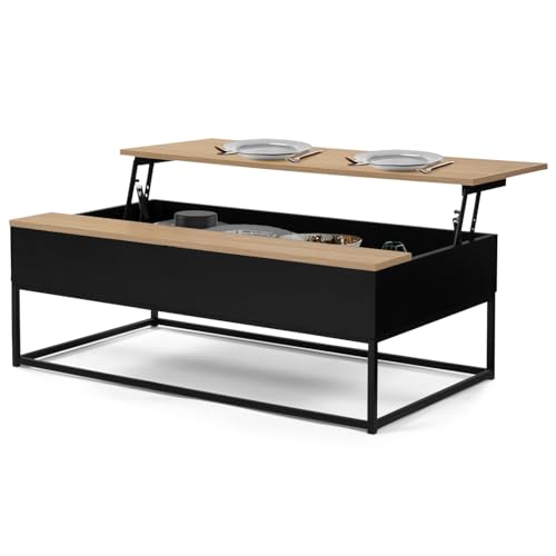 IDMarket Boston Couchtisch schwarz mit höhenverstellbarem Tablett aus Holz, rechteckig von IDMarket