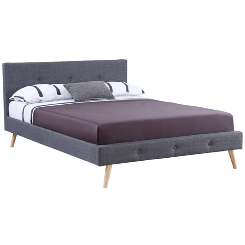 IDMarket - Skandinavisches Doppelbett Oslo mit Kopfteil und Lattenrost, 140 x 190 cm, Stoff, Anthrazitgrau von IDMarket