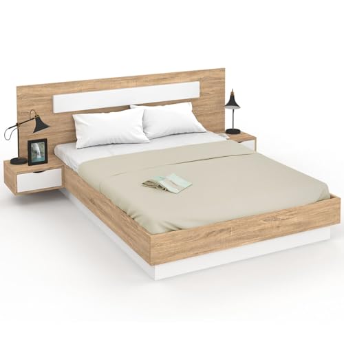 IDMarket - Doppelbett Santa mit Kopfteil + integrierten Nachttischen und Lattenrost, 160 x 200 cm, Holz und Weiß von IDMarket