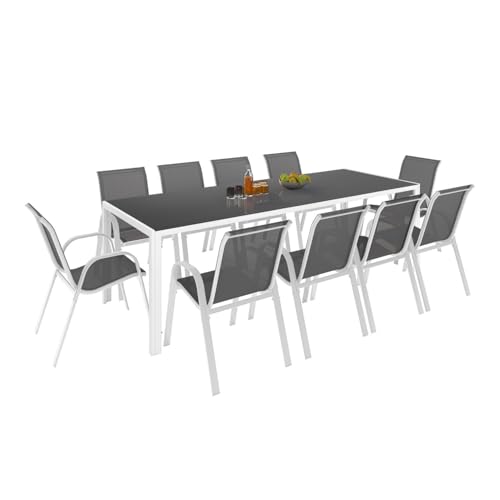 IDMarket - Gartenmöbel-Set Madrid, Tisch 240 cm und 10 stapelbare Stühle, weiß und grau IDMarket - Gartenmöbel-Set Madrid, Tisch 240 cm und 10 stapelbare Stühle, weiß und grau von IDMarket