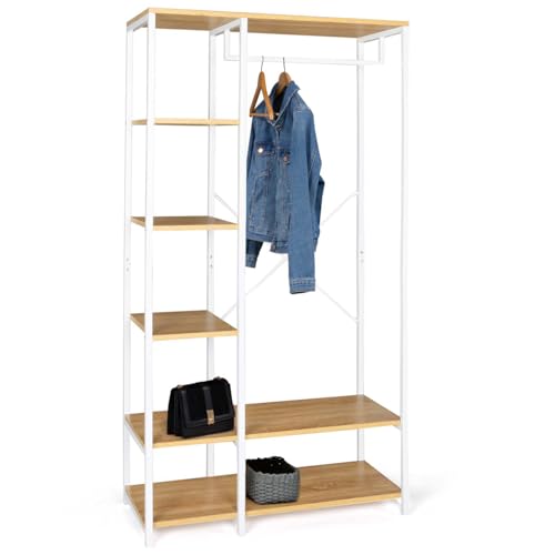 IDMarket - Garderobenschrank Regale L. 90 cm Detroit Industrial Design Holz und Metall weiß von IDMarket
