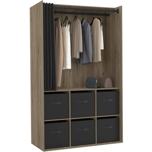 IDMarket - Kleiderschrank DIANE 104 x 50 x 172 cm Buche mit 6 Aufbewahrungsboxen + Vorhang Schwarz von IDMarket