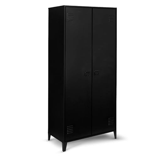 IDMarket - Kleiderschrank Ester 2 Türen Metall schwarz Industriedesign von IDMarket