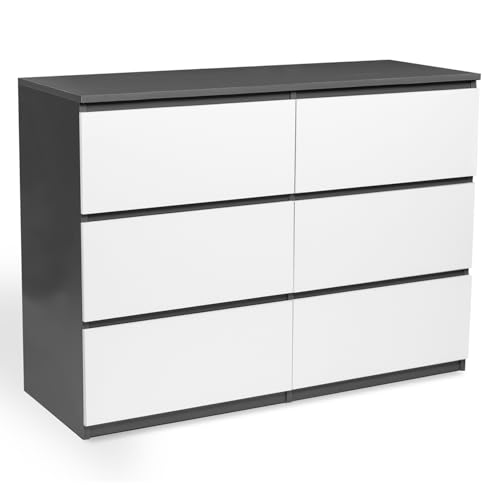 IDMarket - Kommode mit 6 Schubladen TOMI 110 cm Holz grau und weiß von IDMarket