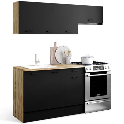 IDMarket - Komplette Küche, 180 cm, subtil mit Arbeitsplatte, 5 Elemente, Holz und Schwarz IDMarket - Komplette Küche, 180 cm, subtil mit Arbeitsplatte, 5 Elemente, Holz und Schwarz von IDMarket