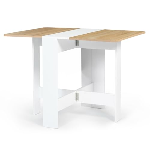 IDMarket - Konsolentisch, faltbar, EDI, 2-4 Personen, Holz, weiß, Platte in Buche-Optik, 103 x 76 cm von IDMarket