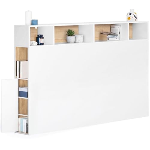 IDMarket - Kopfteil Cleo 165 cm mit Stauraum, Weiß und Buche von IDMarket