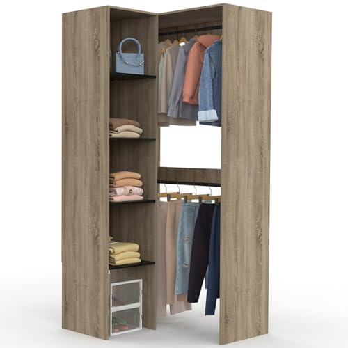 IDMarket Melman Eckschrank, modular, L. 90/127 cm, Doppel-Kleiderschrank + Regale, Holz und Schwarz IDMarket Melman Eckschrank, modular, L. 90/127 cm, Doppel-Kleiderschrank + Regale, Holz und Schwarz von IDMarket