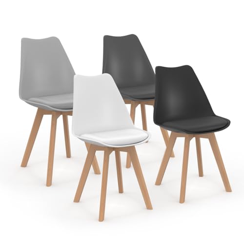 IDMarket - Set mit 4 skandinavischen Stühlen Sara Mix Color Dunkelgrau, Hellgrau, Weiß und Schwarz von IDMarket