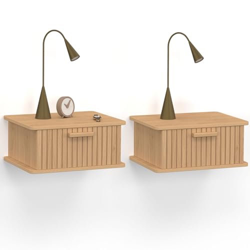 IDMarket - Set mit 2 Nachttischen, zur Wandmontage, Juliette, 1 Schublade, Regal, zum Aufhängen, Latten, Holz IDMarket - Set mit 2 Nachttischen, zur Wandmontage, Juliette, 1 Schublade, Regal, zum Aufhängen, Latten, Holz von IDMarket