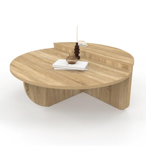 IDMarket - Set mit 2 runden Tischen Guilia, asymmetrisch, Buche-Optik von IDMarket