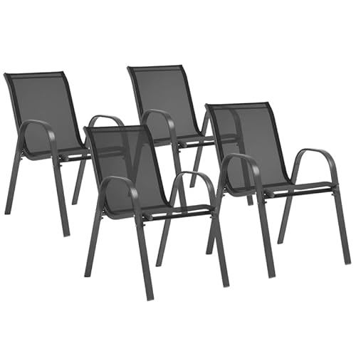 IDMarket - Set mit 4 Gartenstühlen LYMA Metall und Textilene, stapelbar, anthrazitgrau von IDMarket
