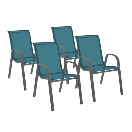 IDMarket - Set mit 4 Gartenstühlen LYMA aus Metall und Textilene stapelbar Entenblau von IDMarket