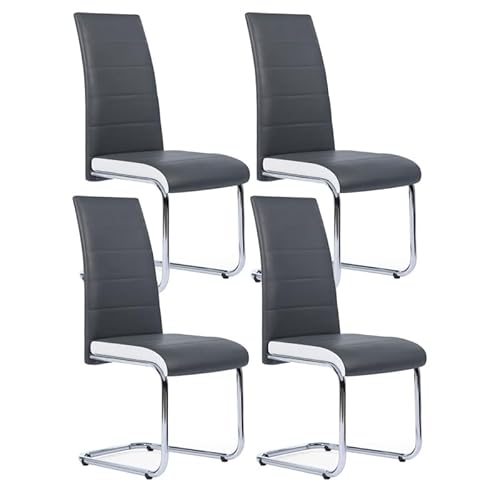 IDMarket – Set mit 4 Stühlen Mia grau mit weißer Bordüre für Esszimmer von IDMarket