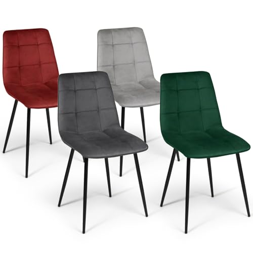 IDMarket - Set mit 4 Stühlen Mila aus Samt Mix Color Grün, Hellgrau, Dunkelgrau, Bordeauxrot von IDMarket