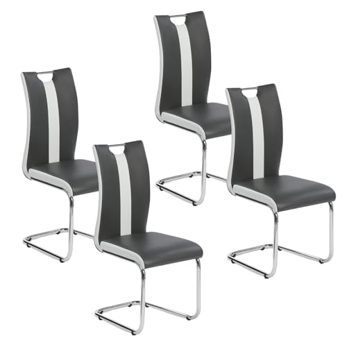 IDMarket - Set mit 4 Stühlen PIA, Grau und Weiß, für Esszimmer von IDMarket