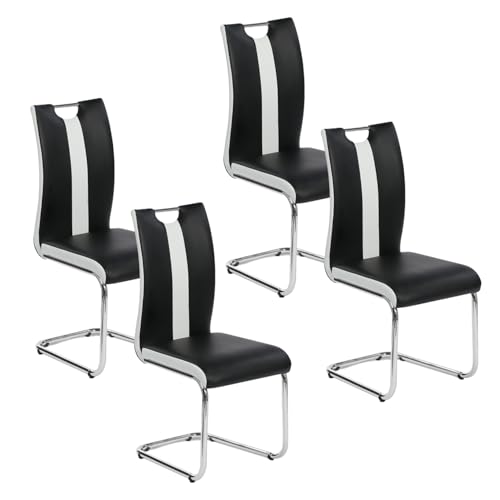 IDMarket – Set mit 4 Stühlen Pia schwarz und weiß, Esszimmerstühle für Esszimmer von IDMarket