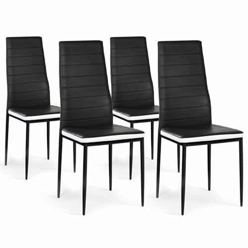 IDMarket - Set mit 4 Stühlen Romane, schwarz, weißes Band, für Esszimmer von IDMarket