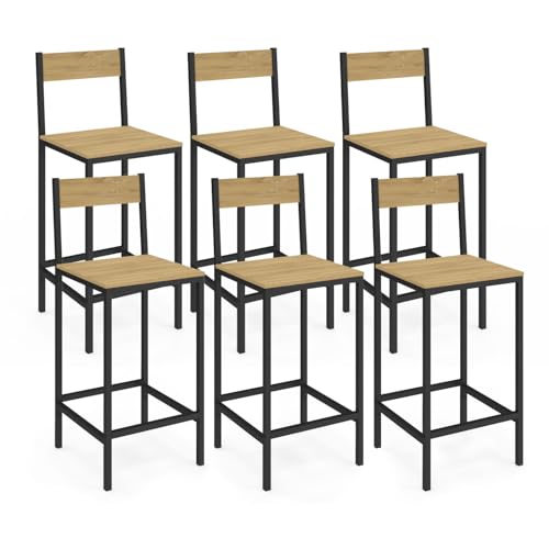 IDMarket - Set mit 6 Barhockern Detroit mit Rückenlehne, Küchenstuhl, Industriedesign von IDMarket